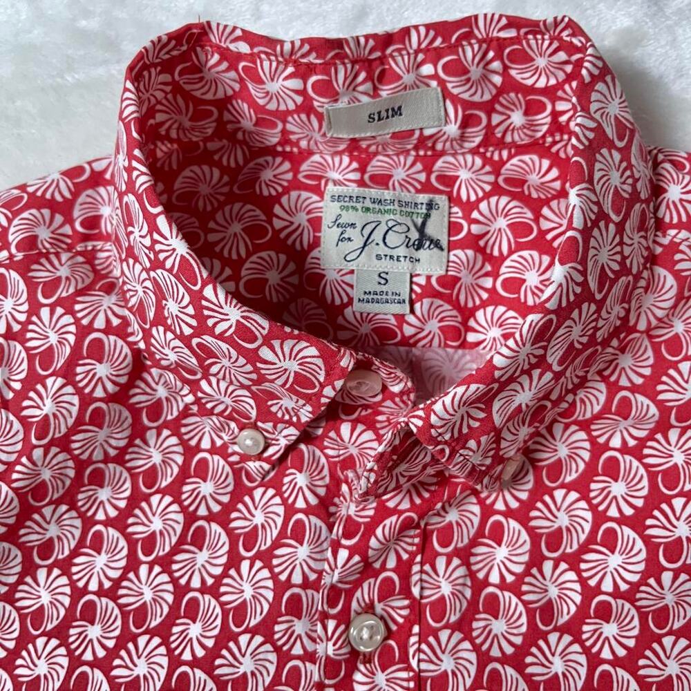 J Crew Button Up All Over Print Slim Mens Small Shells AOP Summer Beach Poolside